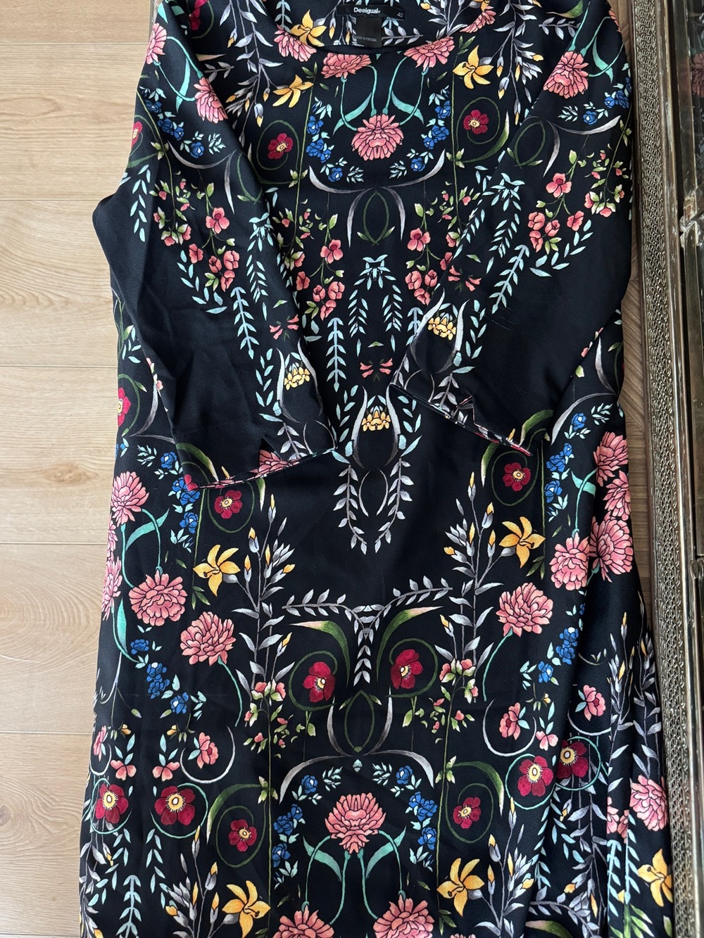 Desigual Black Floral Dress with 3/4 Sleeves